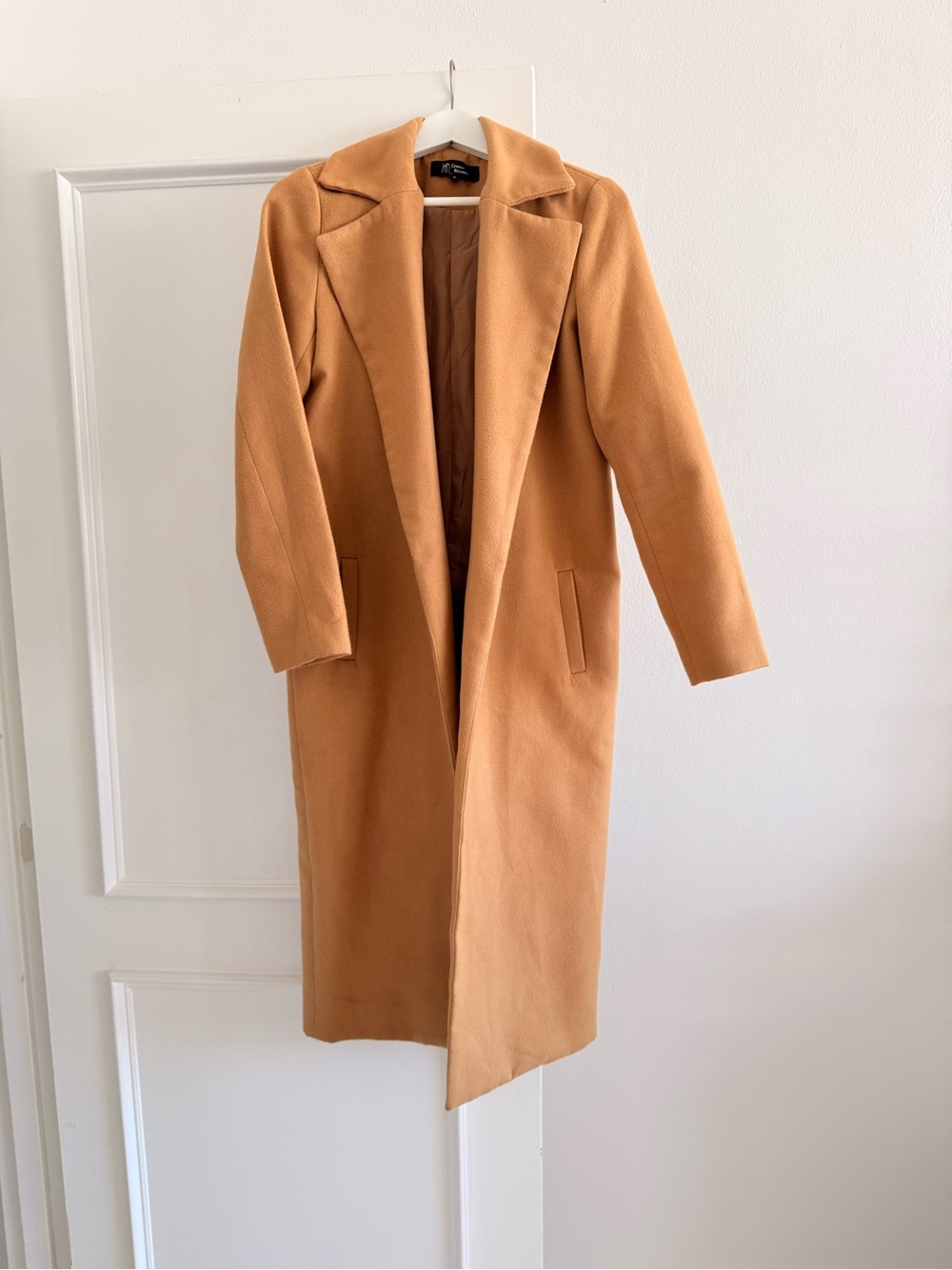 Women's Long Camel Trench Coat - Open Front